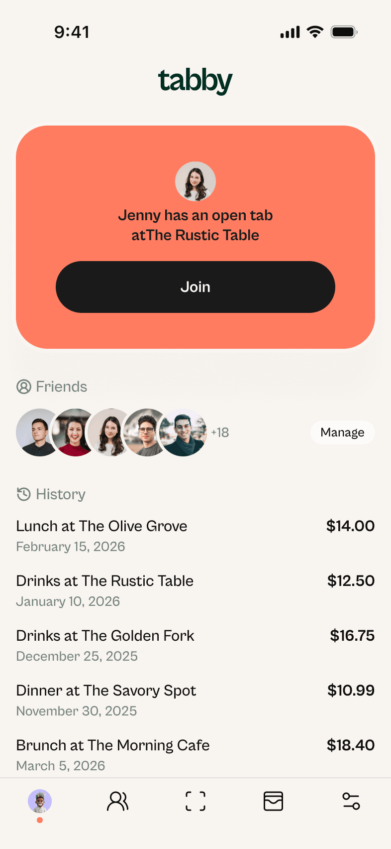 Tabby dashboard screen