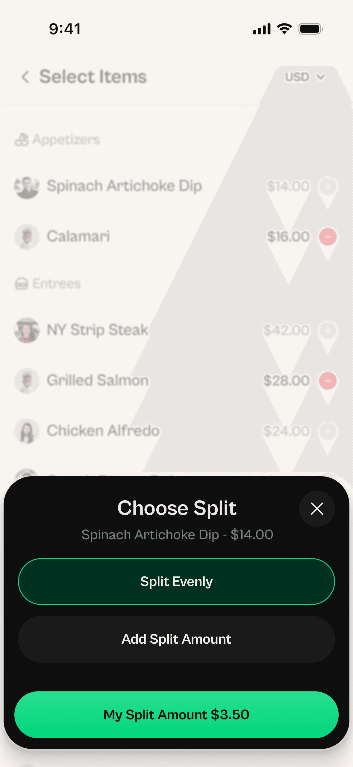 Tabby split-amount screen